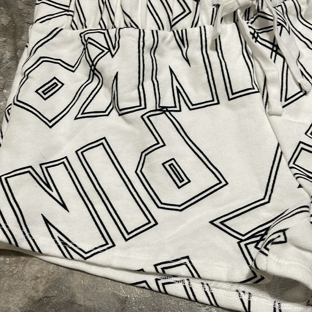 PINK Victoria’s Secret NWOT PINK logo black and white drawstring shorts small - Picture 2 of 13